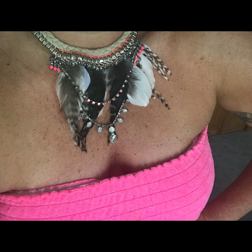 Express Feather/ Chain Statement Necklace - image 2